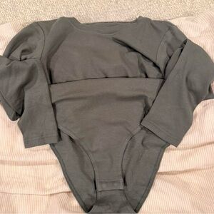 Amazon Women's Long Sleeve Bodysuit in Dark Gray